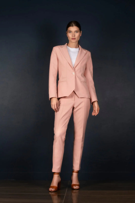 Tailleur Veste Pantalon Fitté en Rose Ballerine - Conception - My tailor is Joh
