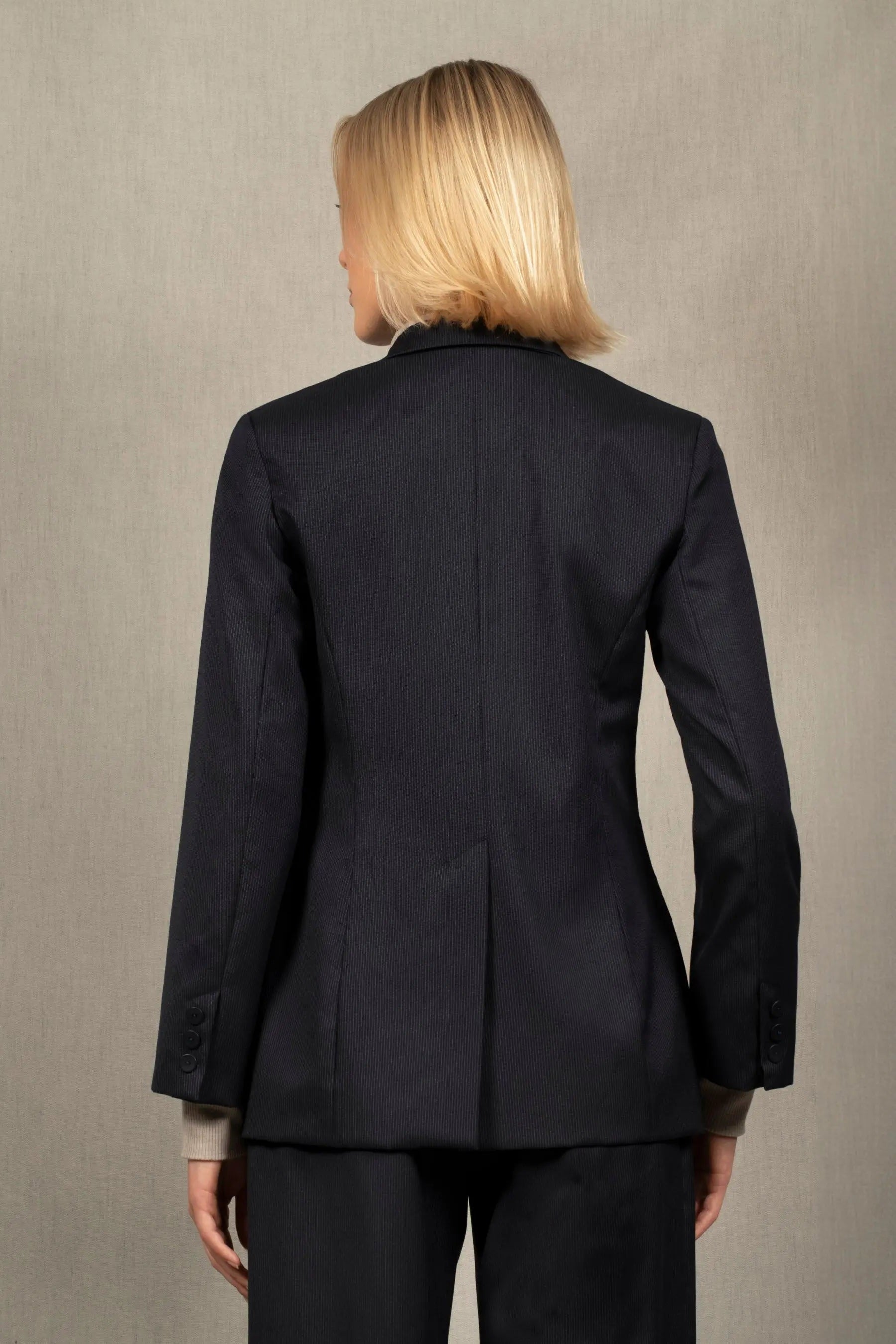 Veste Tailleur Femme Laine Bleu Marine à Rayures - Illusion - My tailor is Joh
