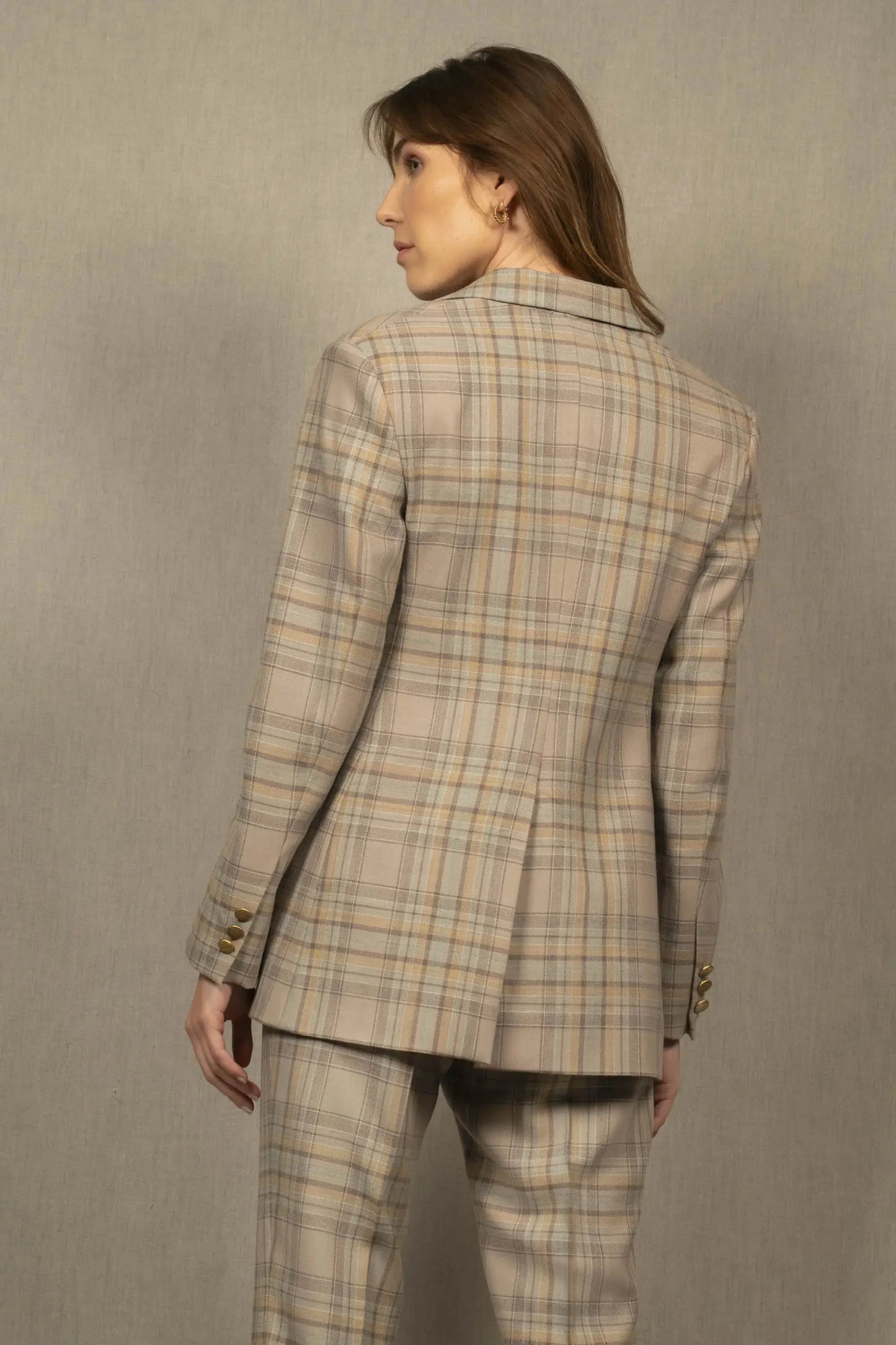 Veste Tailleur Femme Croisée en Laine à Carreaux Gris-bleu – Palace My tailor is Joh