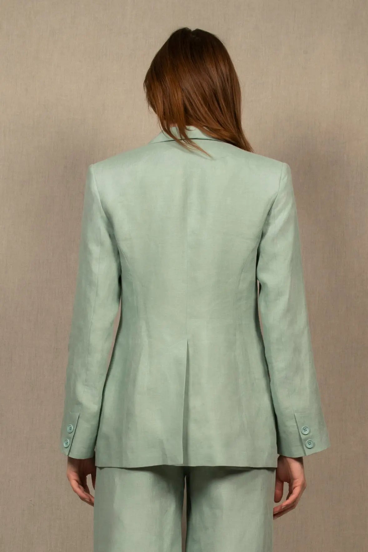 Veste Tailleur Femme en Lin Bleu Céladon – Illusion - My tailor is Joh