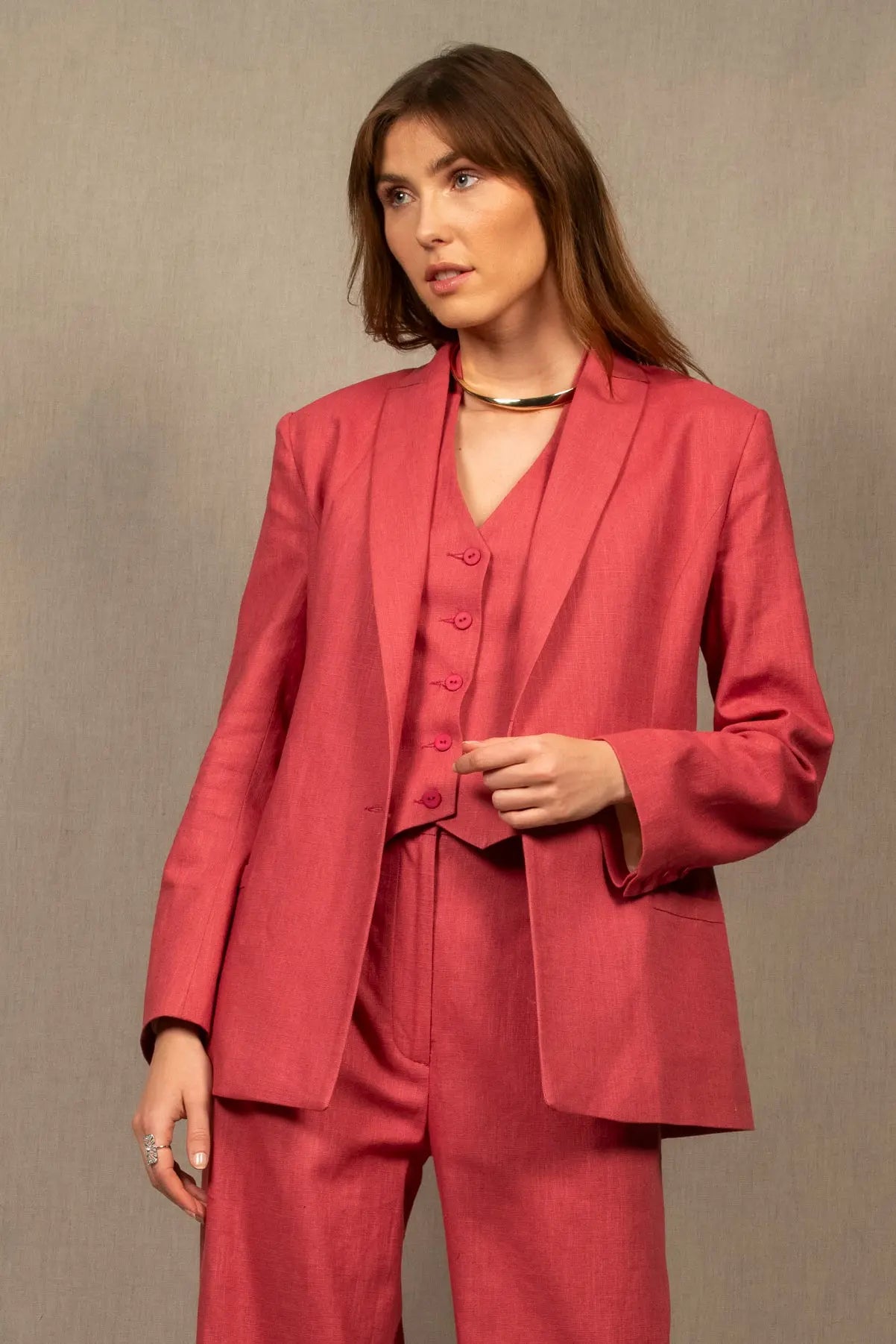 Veste Tailleur en Lin Rose Blush – Illusion - My tailor is Joh