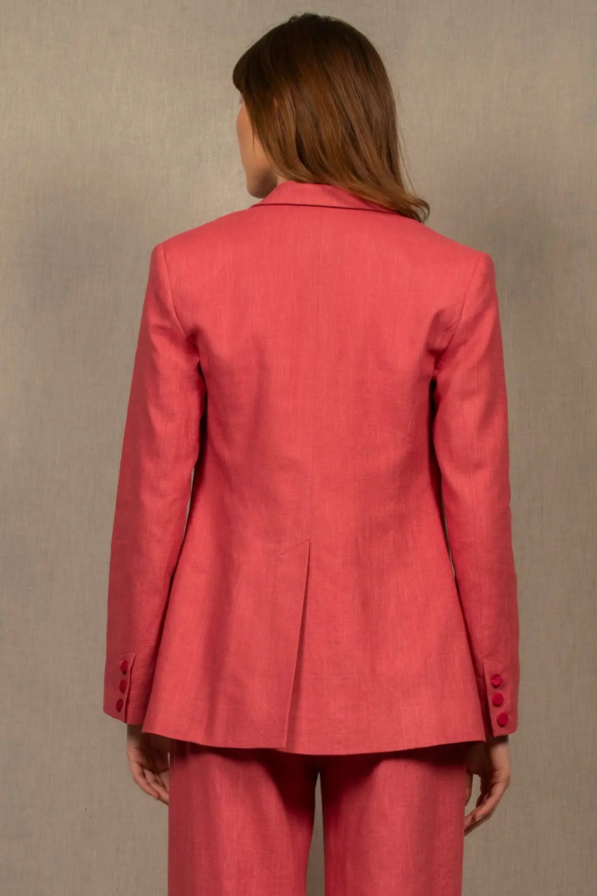 Tailleur Femme Veste Pantalon Large en Lin Rose Blush – Illusion - My tailor is Joh