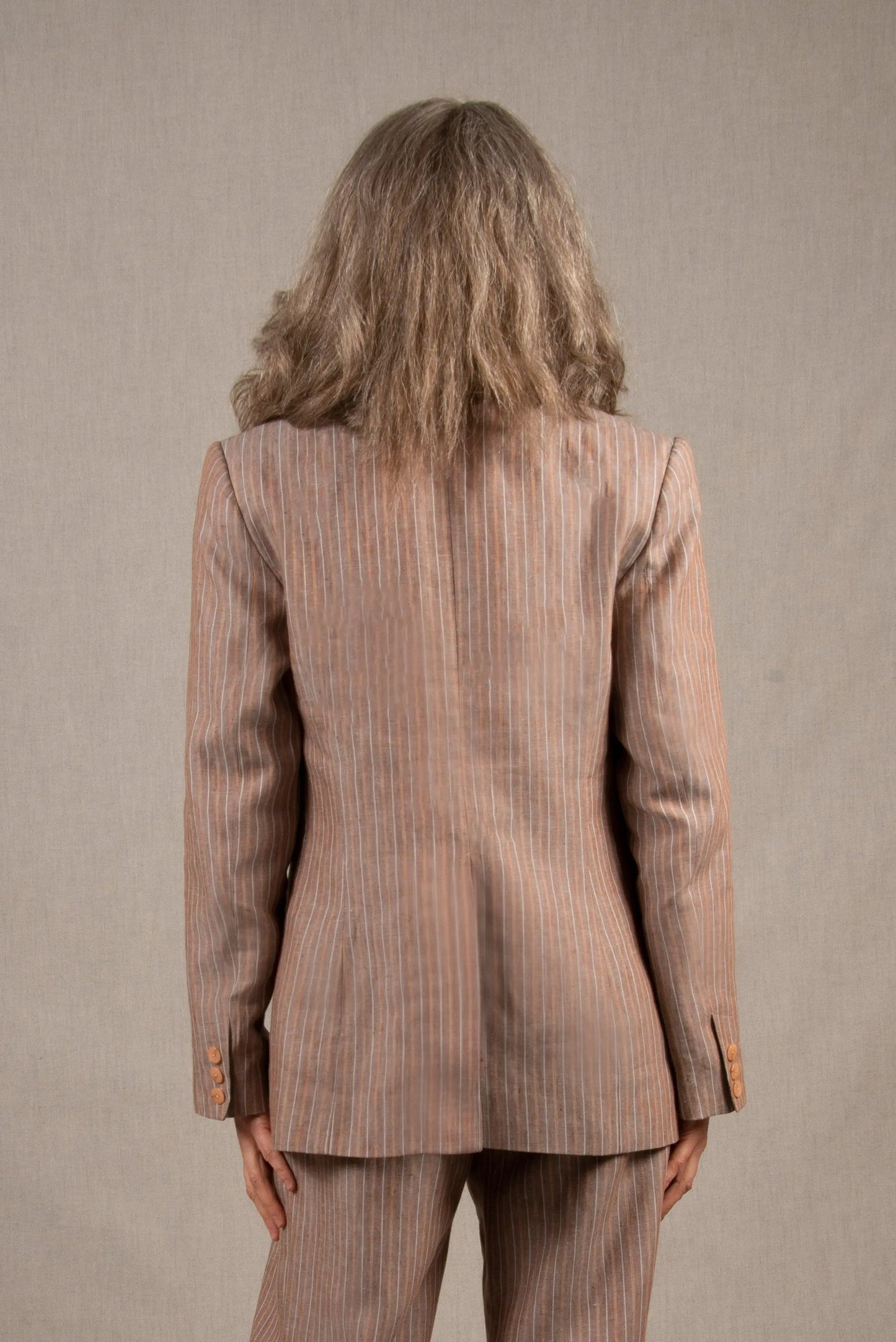 Veste Tailleur Femme en Lin Marron Rayé – Illusion My tailor is Joh