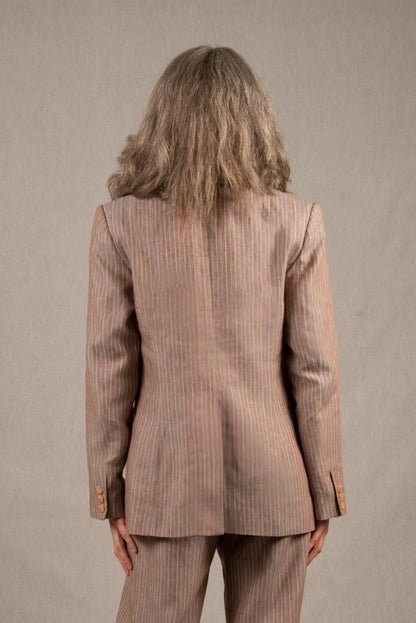 Veste Tailleur Femme en Lin Marron Rayé – Illusion My tailor is Joh