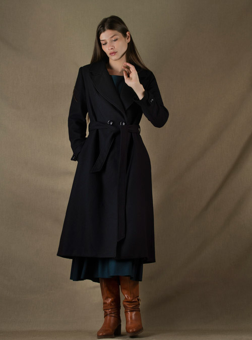 Manteau mi-long laine noir Palace - My Tailor Is Joh, la nouvelle marque de prêt à porter féminin, tailleurs, vestes, pantalons, robes, jupes, hauts, chaussures pour habiller les femmes.