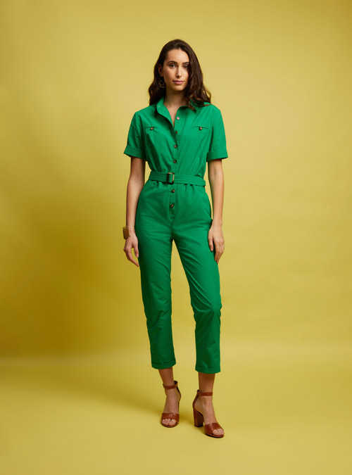 La combinaison pantalon femme coton vert Parenthèse - My Tailor Is Joh, la nouvelle marque de prêt à porter féminin, tailleurs, vestes, pantalons, robes, jupes, hauts, chaussures pour habiller les femmes.