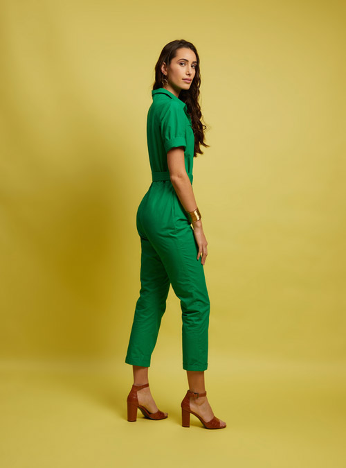 La combinaison pantalon femme coton vert Parenthèse - My Tailor Is Joh, la nouvelle marque de prêt à porter féminin, tailleurs, vestes, pantalons, robes, jupes, hauts, chaussures pour habiller les femmes.