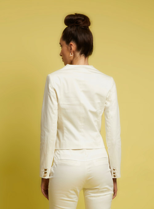 La veste spencer femme coton blanc - My Tailor Is Joh, la nouvelle marque de prêt à porter féminin, tailleurs, vestes, pantalons, robes, jupes, hauts, chaussures pour habiller les femmes.